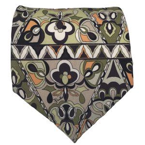 EMILIO PUCCI Green Art Printed With Logo Silk Tie Italy 60"/ 3".3/4 EX COND